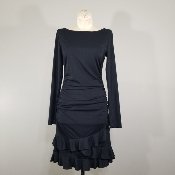 Moda International Black Backless Dress Size XXS Long Sleeve Bodycon Vintage USA - Picture 3 of 9